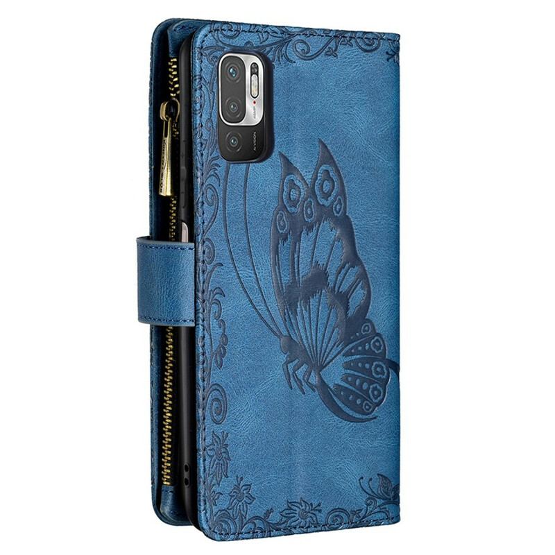 Capa Folio Para Xiaomi Redmi Note 10 5G Bolso Com Zíper Borboleta