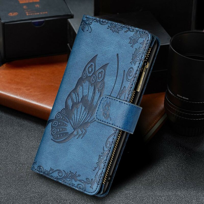 Capa Folio Para Xiaomi Redmi Note 10 5G Bolso Com Zíper Borboleta