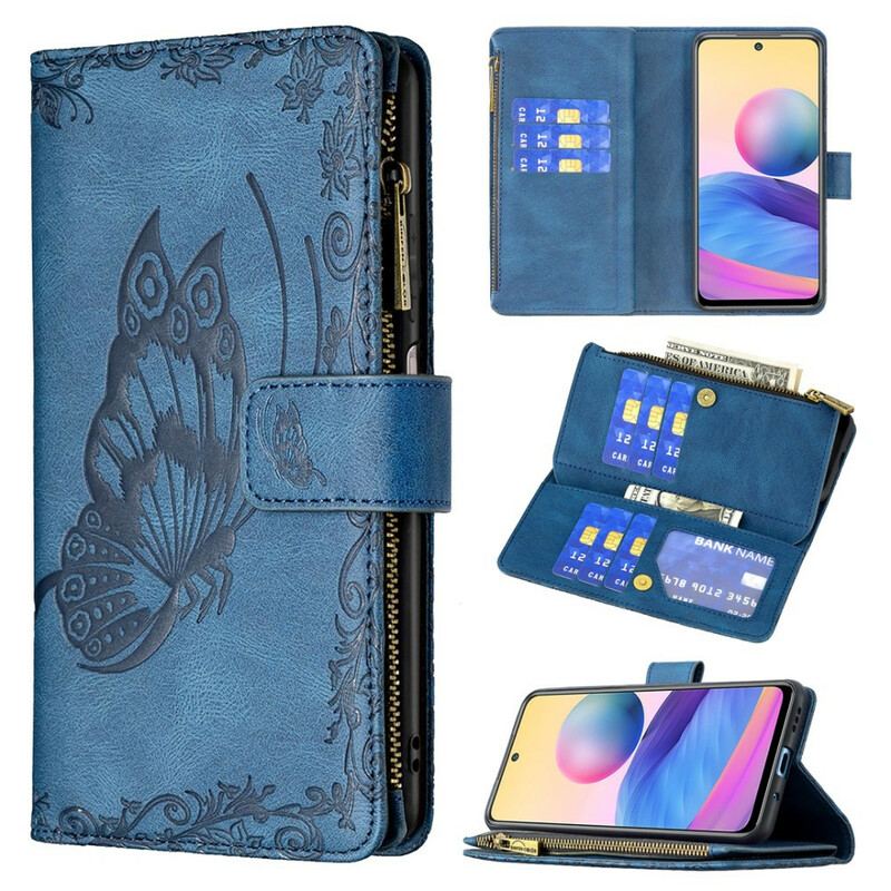 Capa Folio Para Xiaomi Redmi Note 10 5G Bolso Com Zíper Borboleta