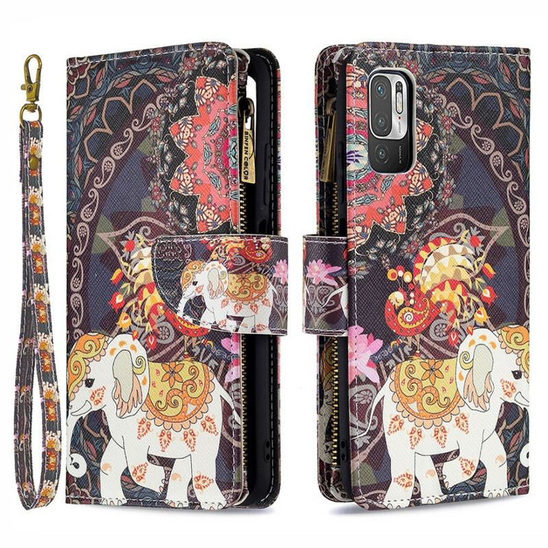 Capa Folio Para Xiaomi Redmi Note 10 5G Bolso Elefante Com Zíper