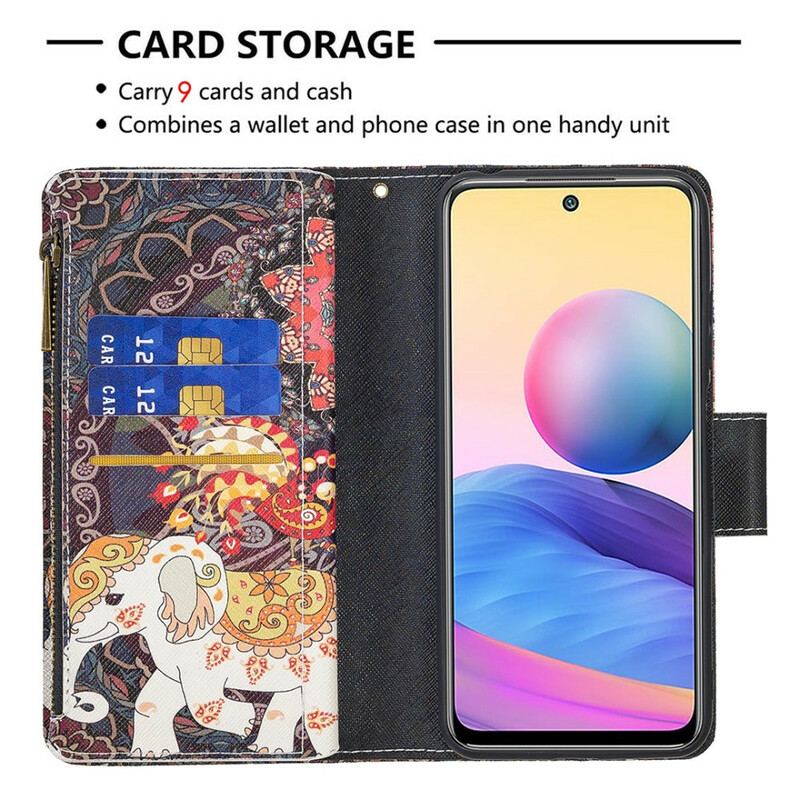 Capa Folio Para Xiaomi Redmi Note 10 5G Bolso Elefante Com Zíper