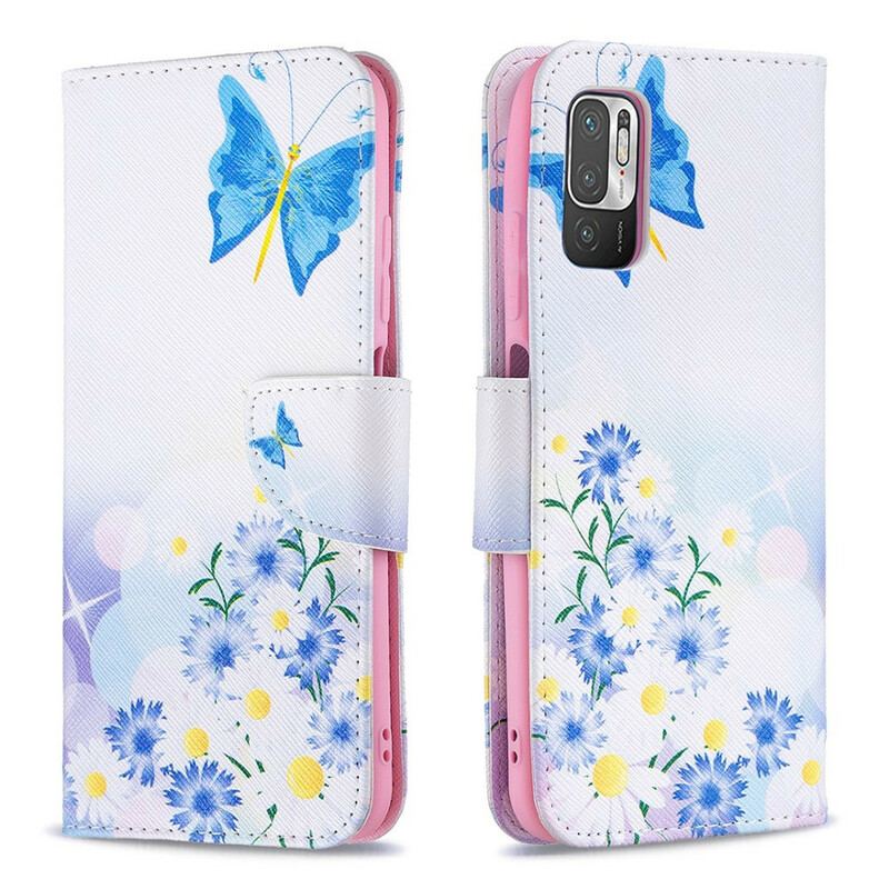 Capa Folio Para Xiaomi Redmi Note 10 5G Borboletas E Flores