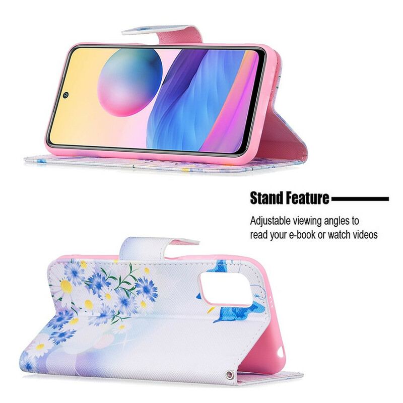 Capa Folio Para Xiaomi Redmi Note 10 5G Borboletas E Flores