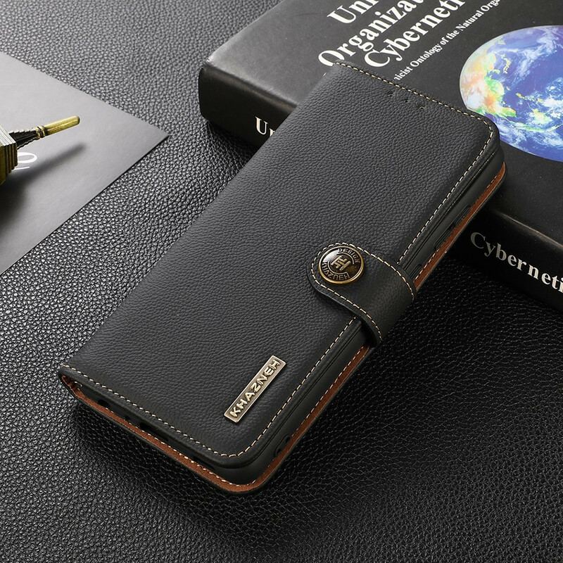 Capa Folio Para Xiaomi Redmi Note 10 5G Khazneh Rfid Couro Genuíno