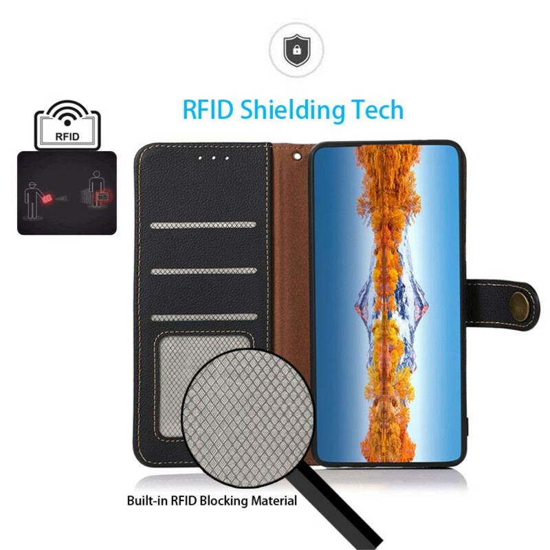 Capa Folio Para Xiaomi Redmi Note 10 5G Khazneh Rfid Couro Genuíno