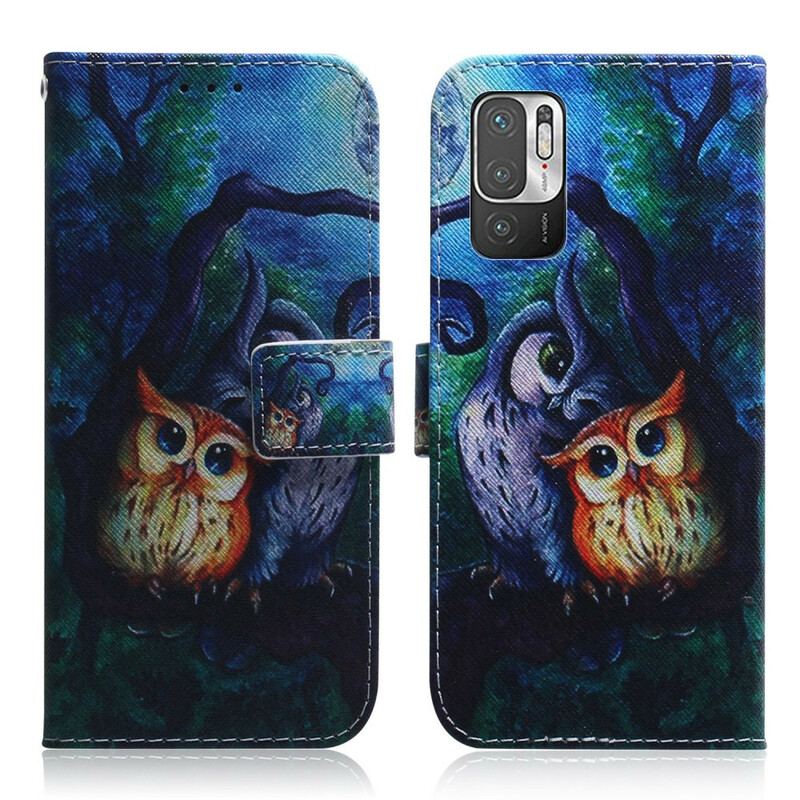 Capa Folio Para Xiaomi Redmi Note 10 5G Pintura De Corujas