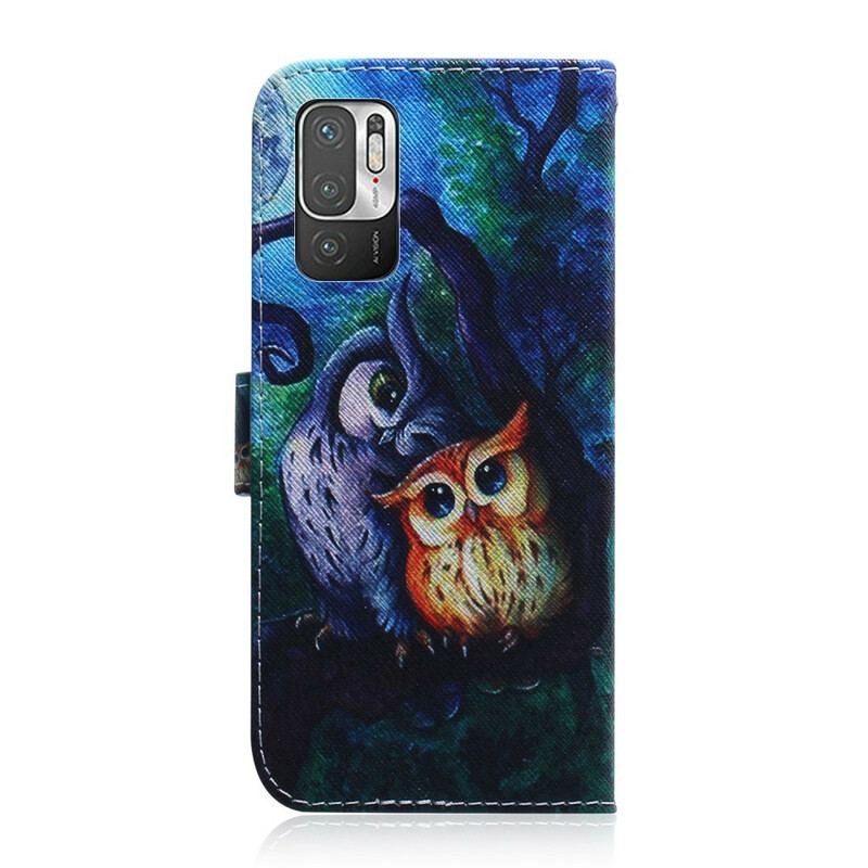 Capa Folio Para Xiaomi Redmi Note 10 5G Pintura De Corujas