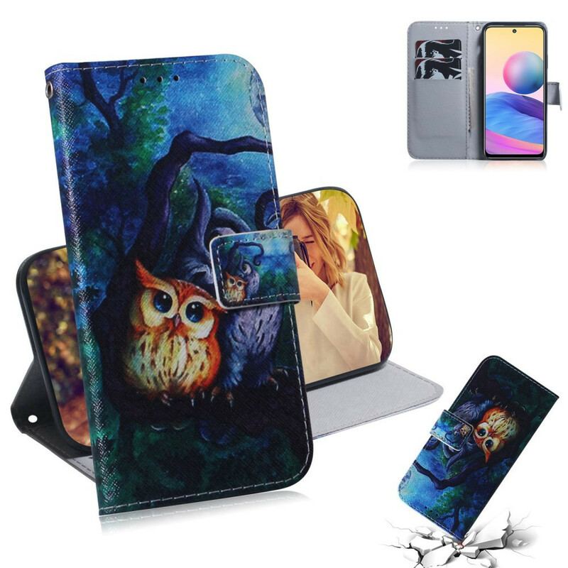 Capa Folio Para Xiaomi Redmi Note 10 5G Pintura De Corujas