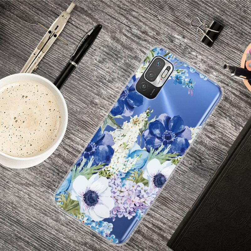 Capa Para Xiaomi Redmi Note 10 5G Aquarela Flores Azuis