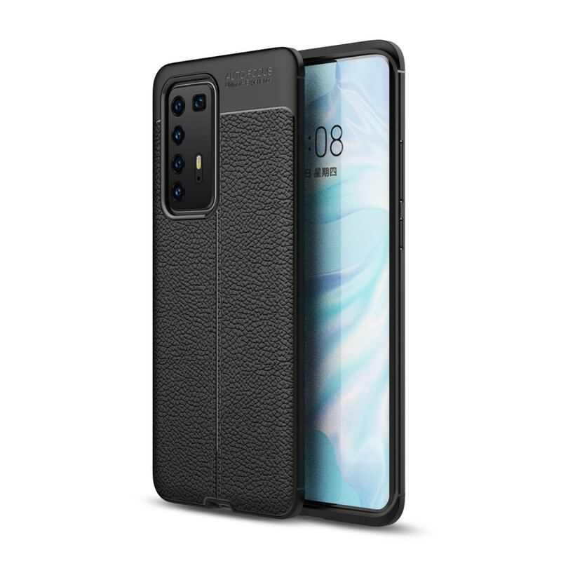 Capa De Celular Para Huawei P40 Pro Linha Dupla Efeito Couro Litchi