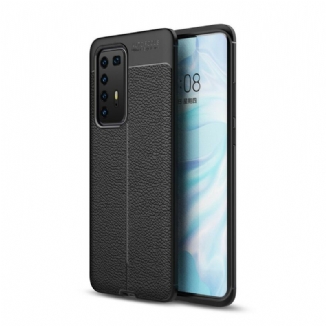 Capa De Celular Para Huawei P40 Pro Linha Dupla Efeito Couro Litchi