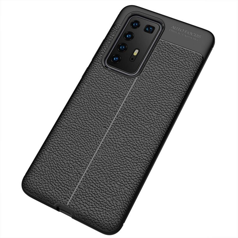 Capa De Celular Para Huawei P40 Pro Linha Dupla Efeito Couro Litchi