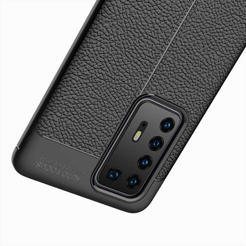 Capa De Celular Para Huawei P40 Pro Linha Dupla Efeito Couro Litchi