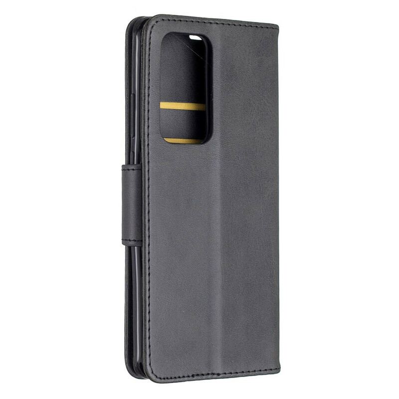 Capa De Couro Para Huawei P40 Pro Flip Retalho Liso Oblíquo