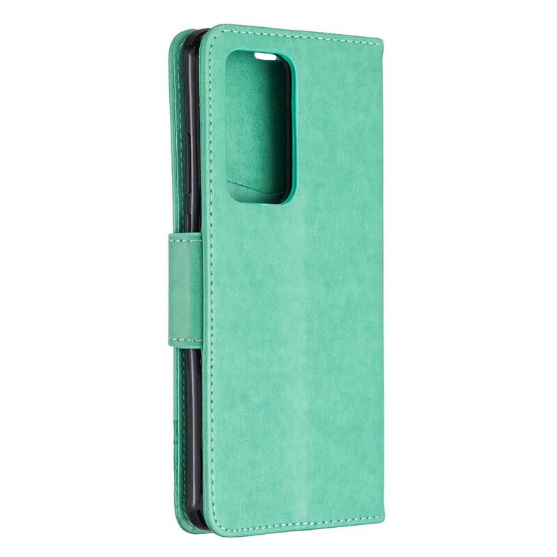 Capa Em Pele Para Huawei P40 Pro Flip Borboletas E Aba Oblíqua