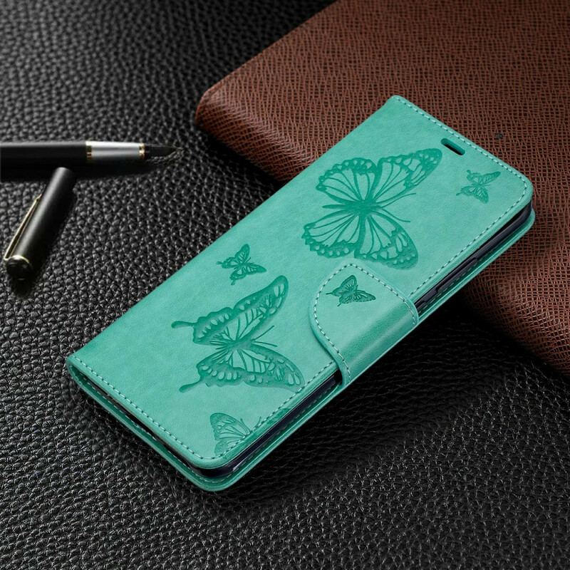 Capa Em Pele Para Huawei P40 Pro Flip Borboletas E Aba Oblíqua