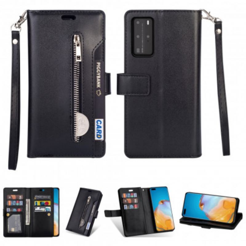 Capa Folio Para Huawei P40 Pro Bolsa Com Cordão