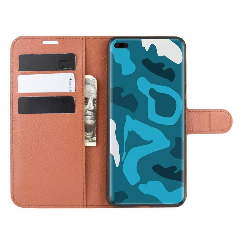 Capa Folio Para Huawei P40 Pro Couro Sintético De Lichia Clássico