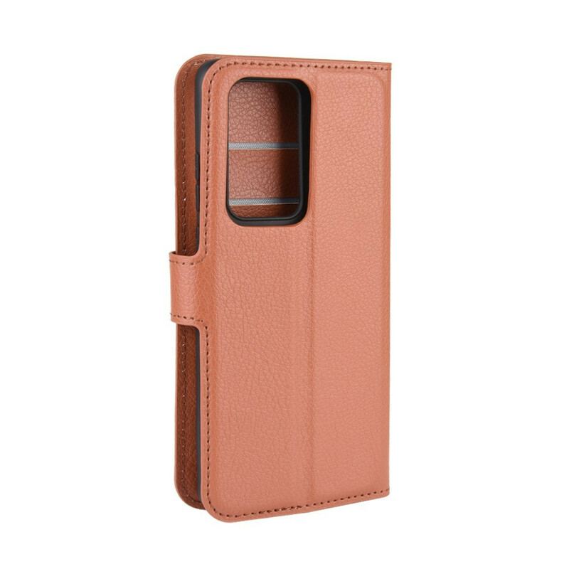 Capa Folio Para Huawei P40 Pro Couro Sintético De Lichia Clássico