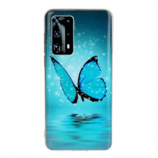 Capa Para Huawei P40 Pro Borboleta Azul Fluorescente