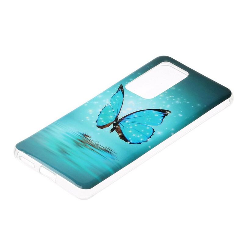 Capa Para Huawei P40 Pro Borboleta Azul Fluorescente