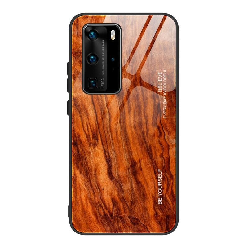 Capa Para Huawei P40 Pro Vidro Temperado Com Design De Madeira