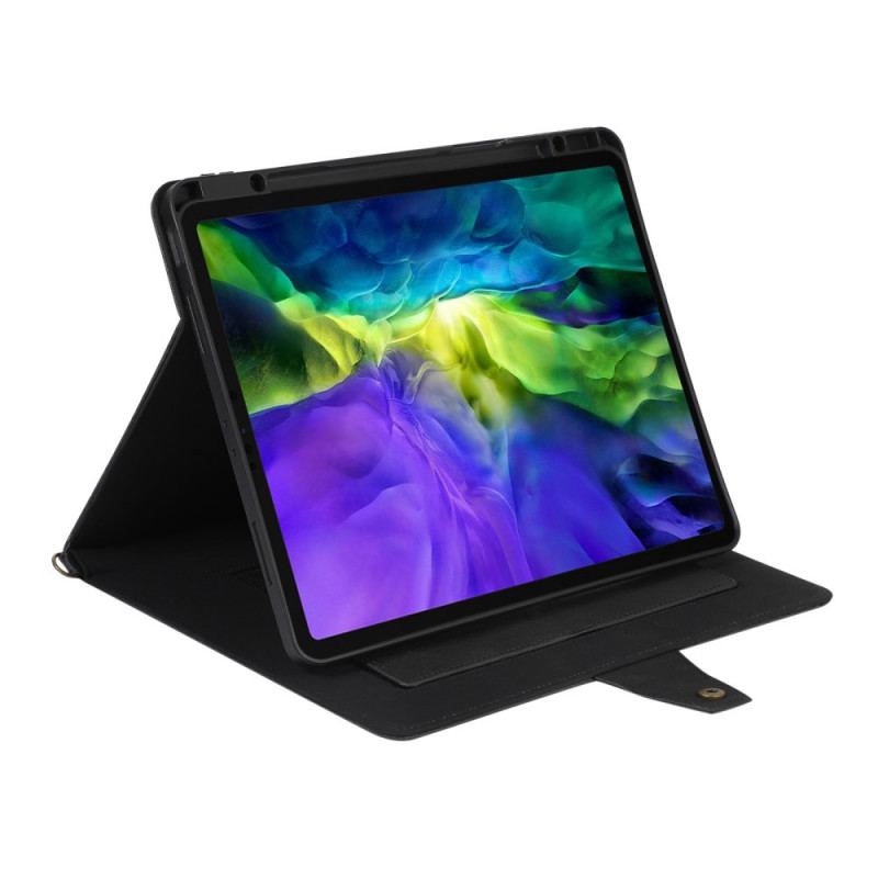 Capa Flip Para iPad Pro 12.9" (2021) Alça De Ombro Rfid Com Efeito De Couro