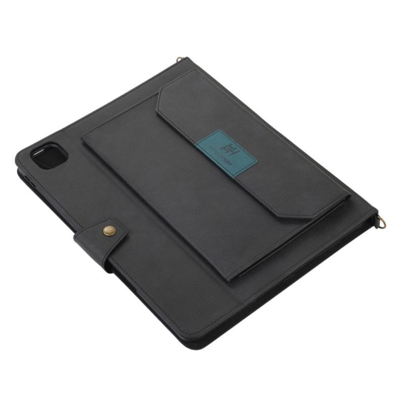 Capa Flip Para iPad Pro 12.9" (2021) Alça De Ombro Rfid Com Efeito De Couro