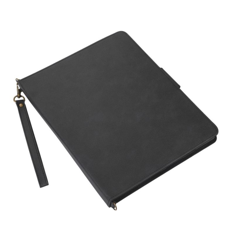 Capa Flip Para iPad Pro 12.9" (2021) Alça De Ombro Rfid Com Efeito De Couro