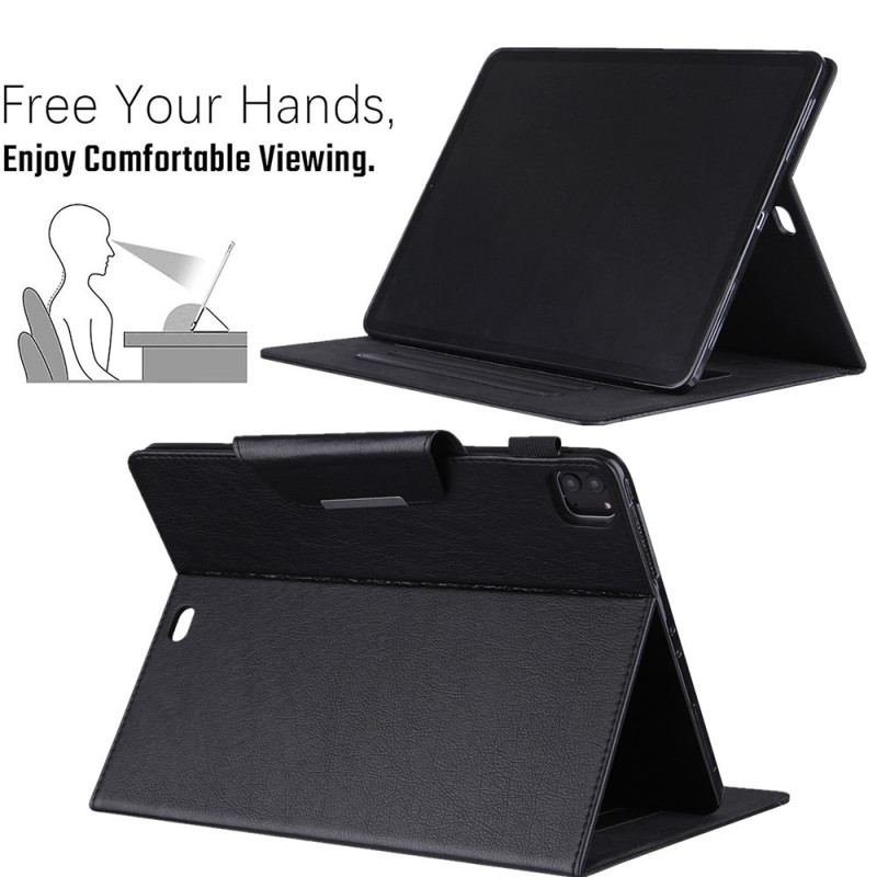 Capa Flip Para iPad Pro 12.9" (2021) Fecho De Prata De Couro Falso