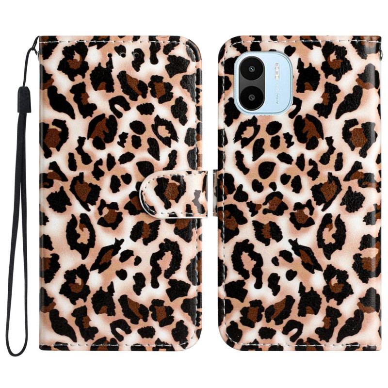 Capa De Couro Para Xiaomi Redmi A1 De Cordão Estampa De Leopardo Com Tiras