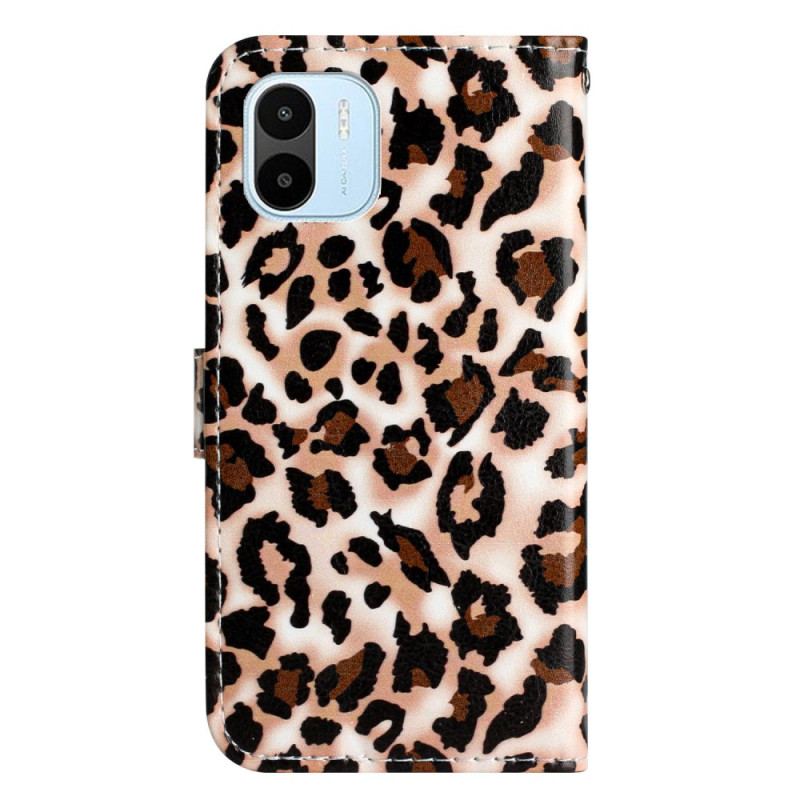 Capa De Couro Para Xiaomi Redmi A1 De Cordão Estampa De Leopardo Com Tiras