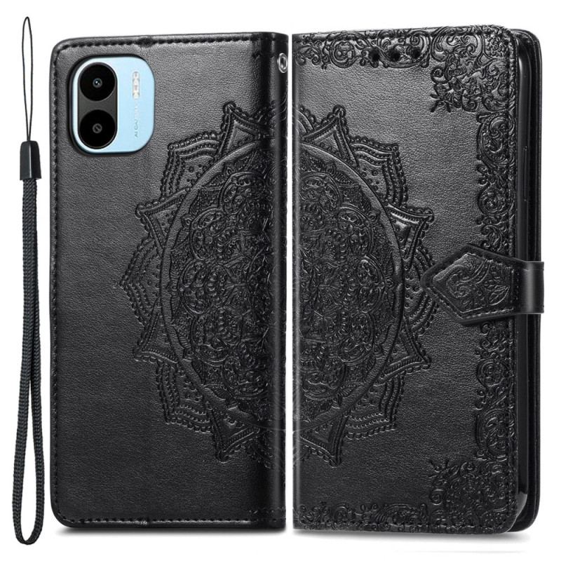 Capa De Couro Para Xiaomi Redmi A1 Mandala Sol Com Cordão