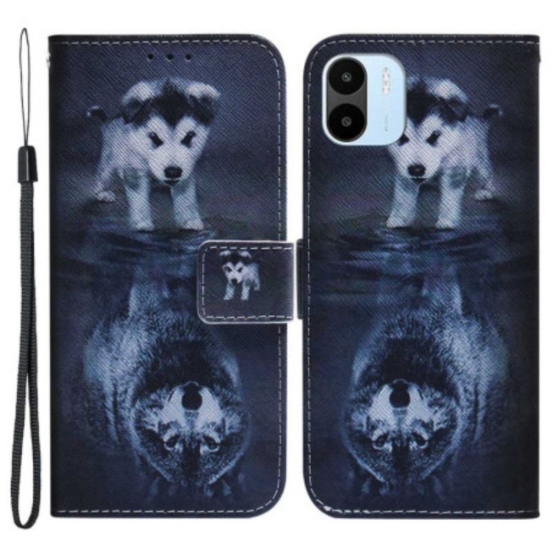 Capa De Couro Para Xiaomi Redmi A1 Reflexo De Cachorro