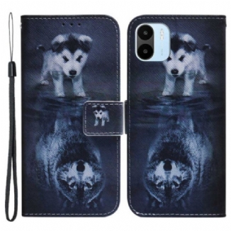 Capa De Couro Para Xiaomi Redmi A1 Reflexo De Cachorro