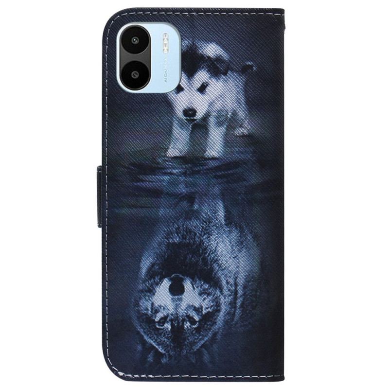 Capa De Couro Para Xiaomi Redmi A1 Reflexo De Cachorro