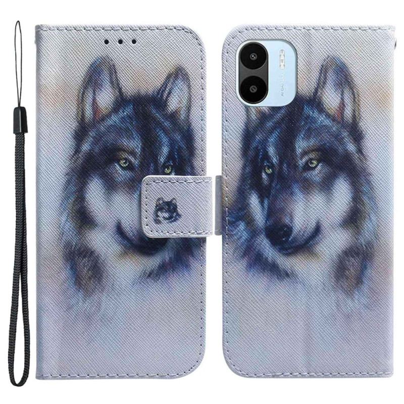 Capa Flip Para Xiaomi Redmi A1 Aquarela Lobo