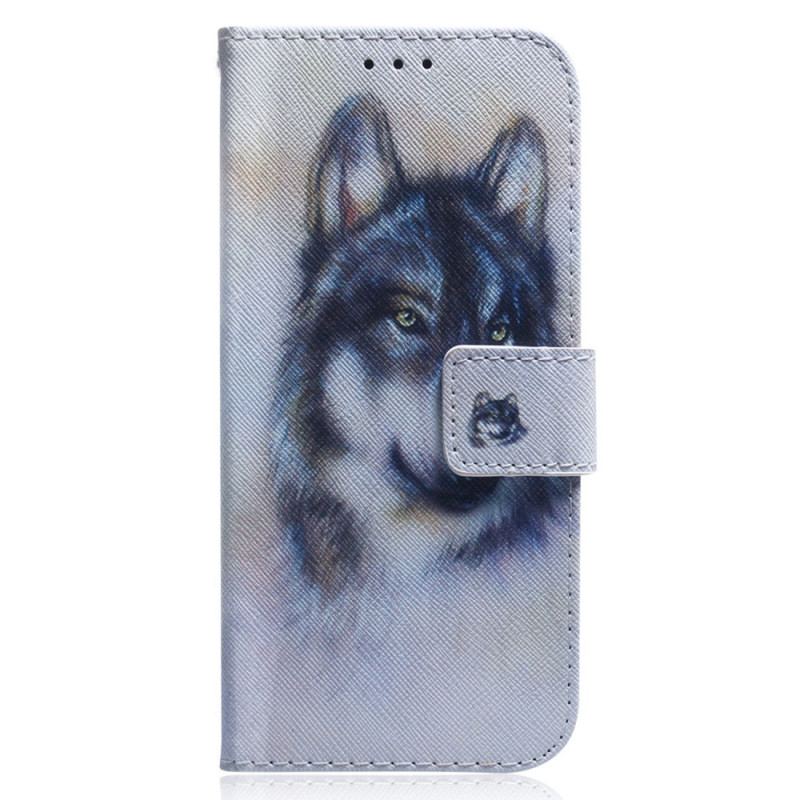 Capa Flip Para Xiaomi Redmi A1 Aquarela Lobo