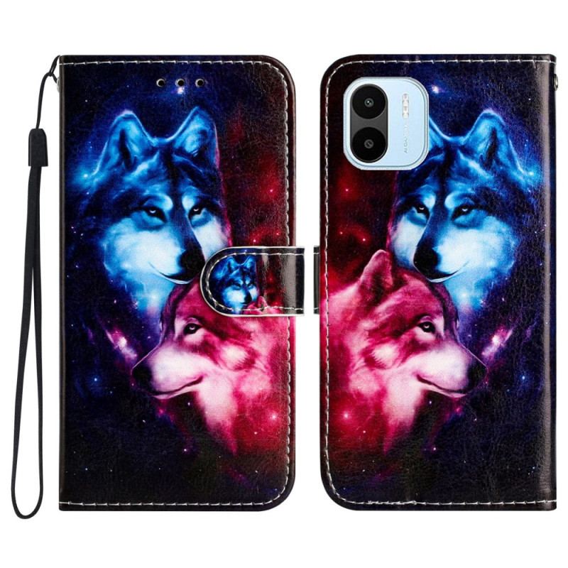 Capa Flip Para Xiaomi Redmi A1 De Cordão Dois Lobos Em Tiras