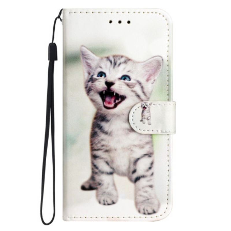 Capa Flip Para Xiaomi Redmi A1 De Cordão Gatinho Com Alça