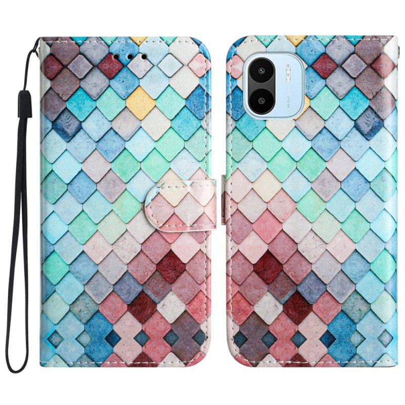 Capa Flip Para Xiaomi Redmi A1 De Cordão Grade De Tiras Coloridas