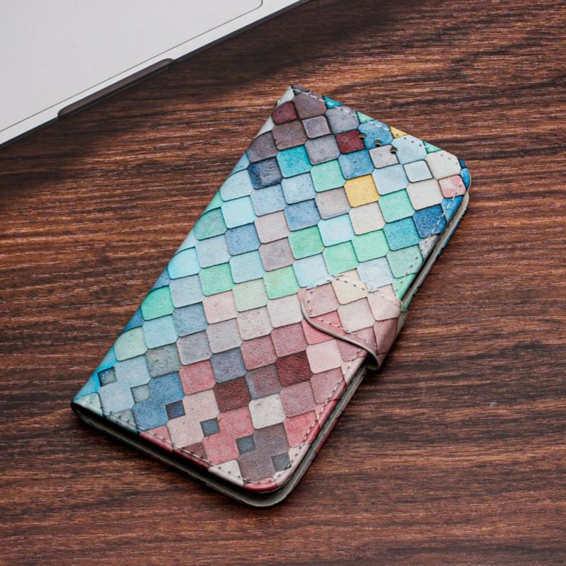 Capa Flip Para Xiaomi Redmi A1 De Cordão Grade De Tiras Coloridas