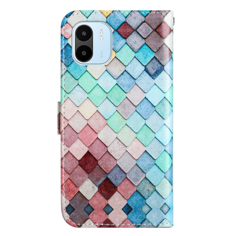 Capa Flip Para Xiaomi Redmi A1 De Cordão Grade De Tiras Coloridas