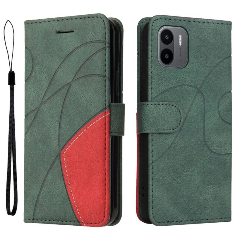 Capa Flip Para Xiaomi Redmi A1 Couro Sintético De Assinatura De Dois Tons