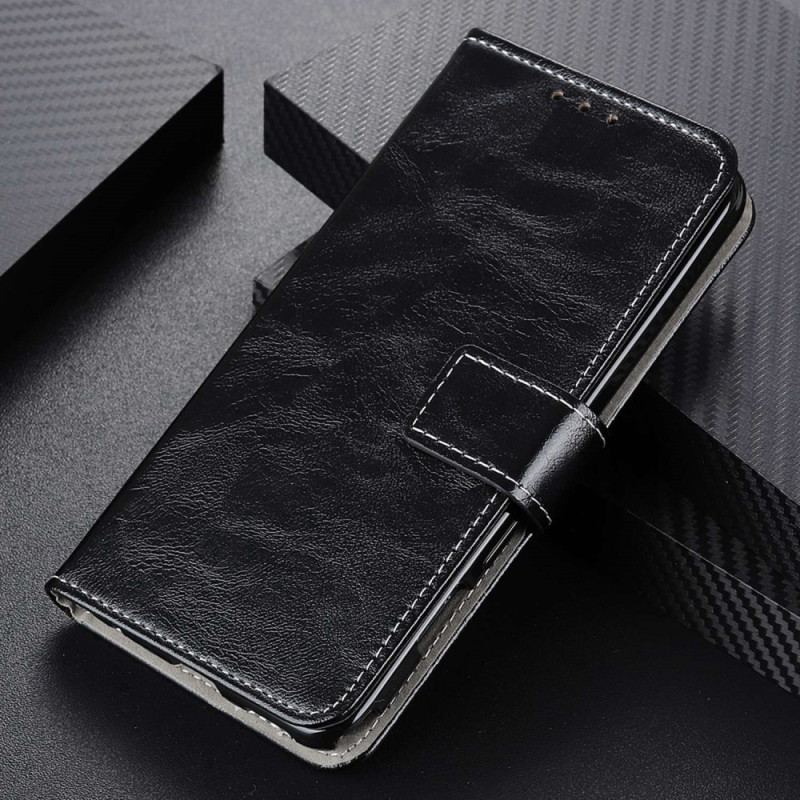 Capa Flip Para Xiaomi Redmi A1 Envernizado Com Costuras Visíveis