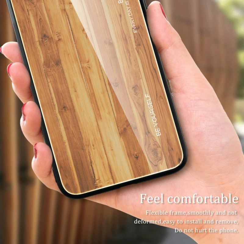 Capa Para Xiaomi Redmi A1 Vidro Temperado Com Design De Madeira