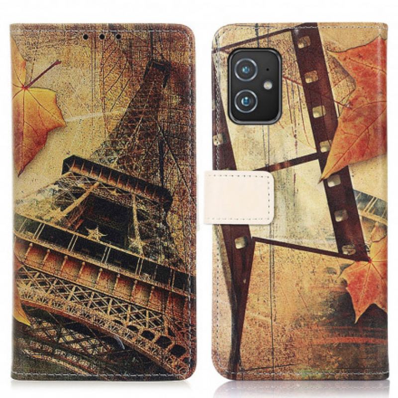 Capa De Couro Para Asus Zenfone 8 Torre Eiffel No Outono