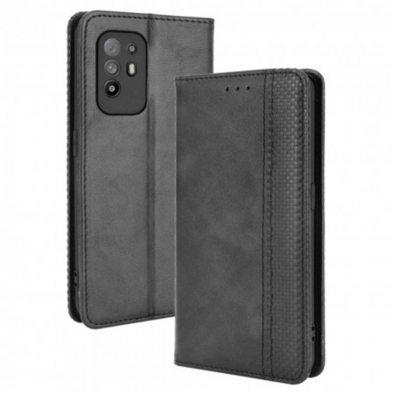 Capa De Celular Para Oppo A94 5G Flip Efeito Couro Vintage Estilizado