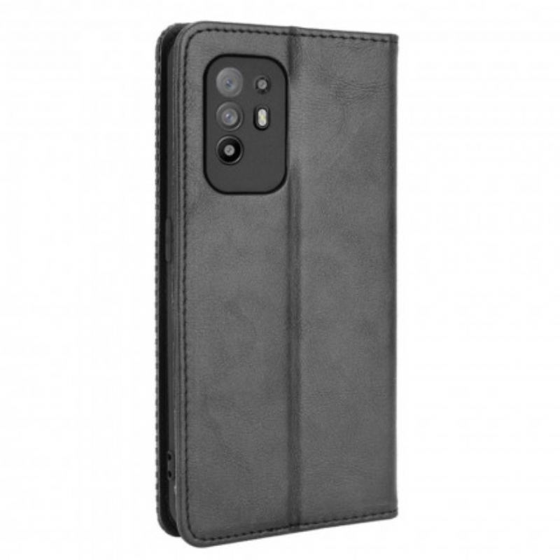 Capa De Celular Para Oppo A94 5G Flip Efeito Couro Vintage Estilizado