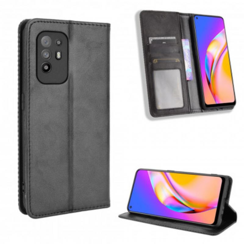 Capa De Celular Para Oppo A94 5G Flip Efeito Couro Vintage Estilizado